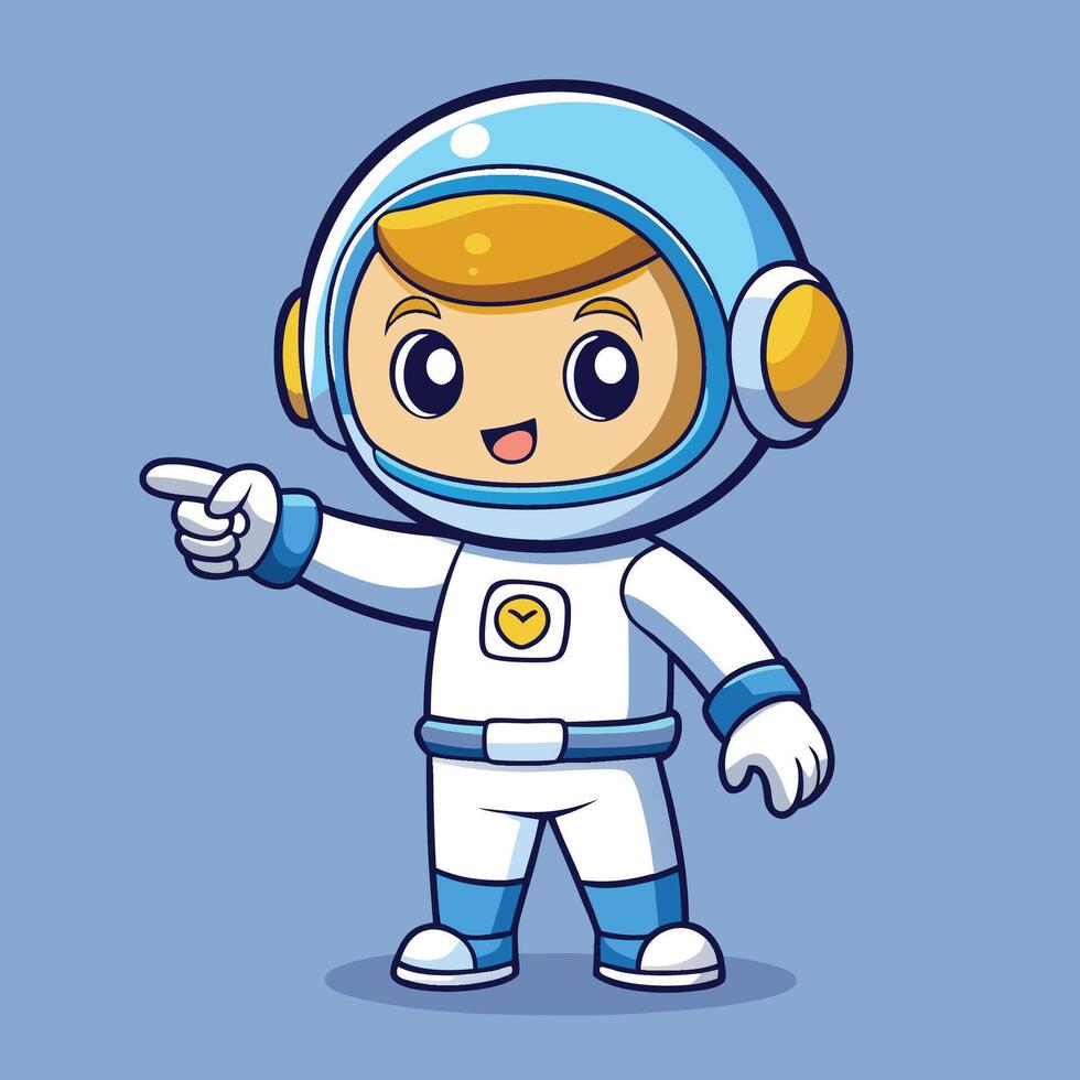 Adorable Cartoon Astronaut Gesturing Idea with Pointed Finger vector