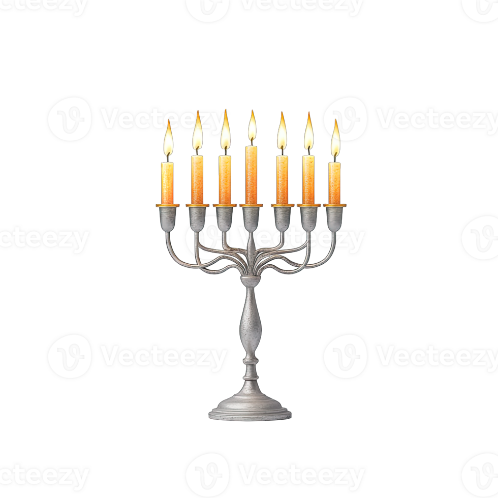 Illuminated menorah with burning candles on for hanukkah celebration holiday season transparent background png