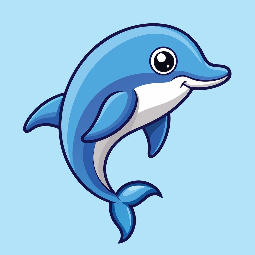 Cute and Playful Cartoon Illustration of a Dolphin Fish vector
