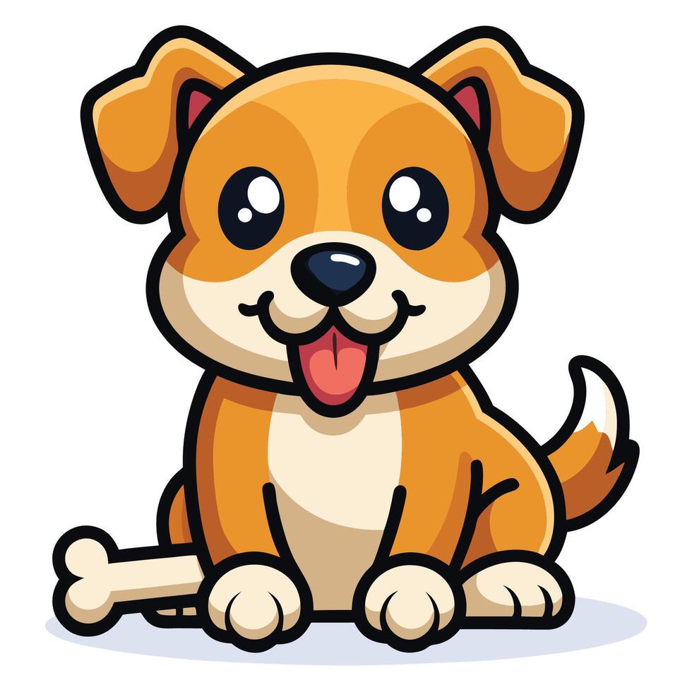 Cartoon Icon Illustration of an Adorable Dog Chewing on a Bone vector