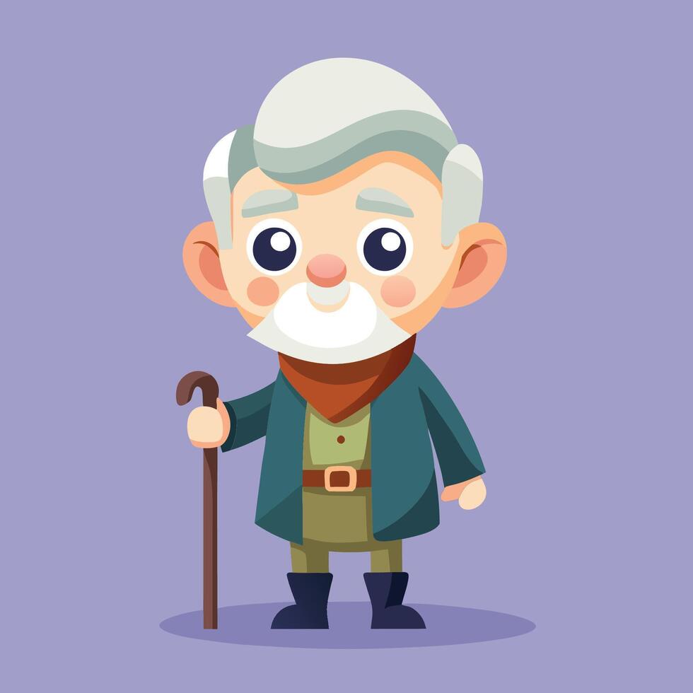 Cute Cartoon Illustration of an Elderly Grandfather with a Cane Stick vector