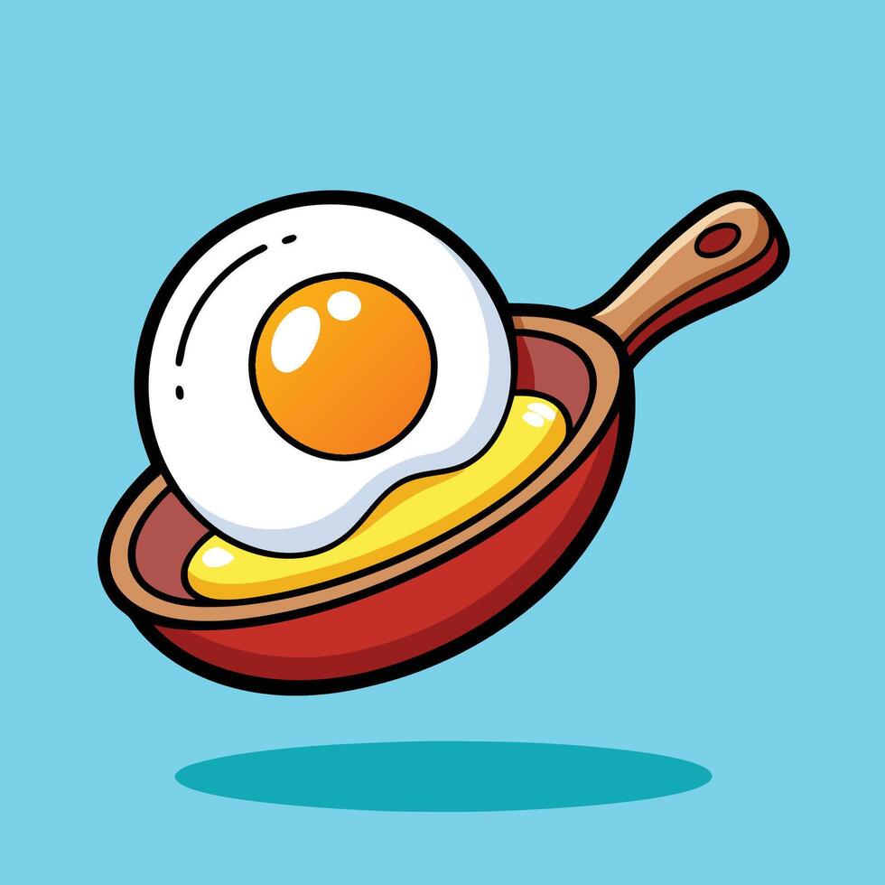 Cartoon Icon of a Floating Egg Fried in a Pan with Spatula vector