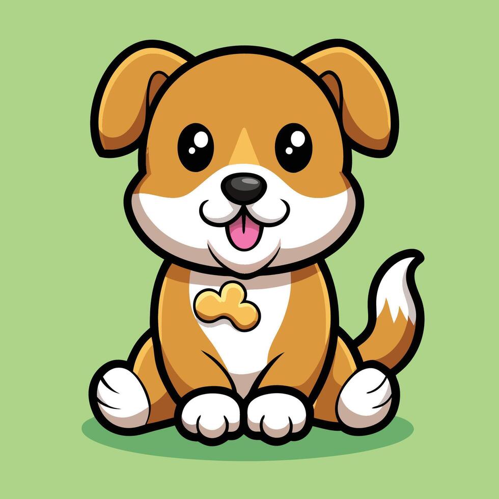 Adorable Puppy Relishing a Bone in Cartoonish Style vector