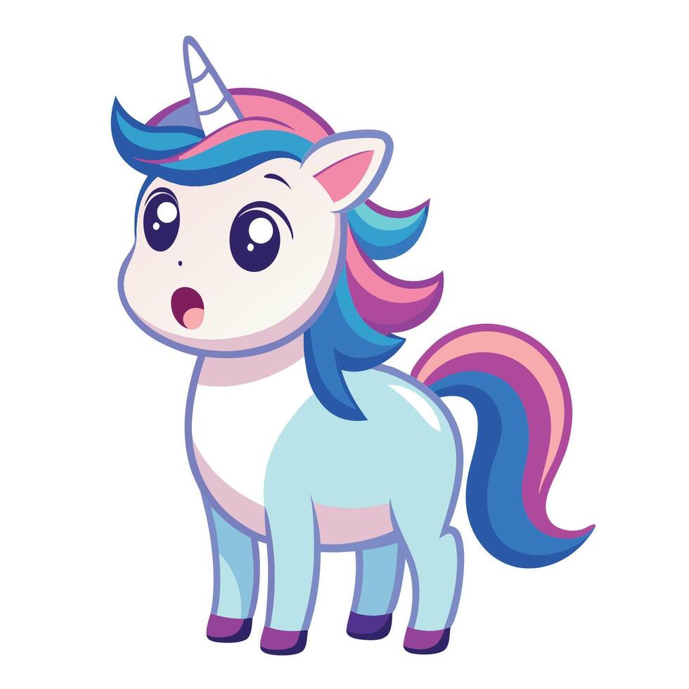 Adorable Unicorn Character Expressing Surprise in Cartoon Style Icon Illustration vector