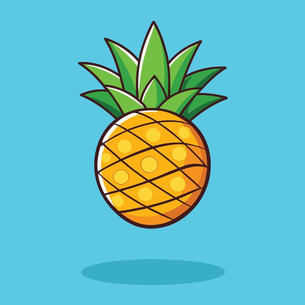 Cartoon Illustration of a Floating Pineapple with a Joyful Expression vector