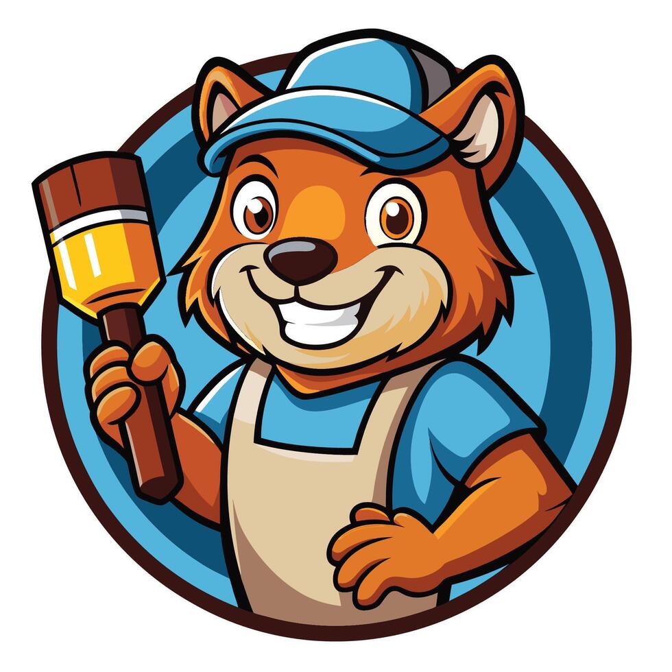 Mascot Cartoon Illustration of a Beaver Painter with a Palette and Brush vector