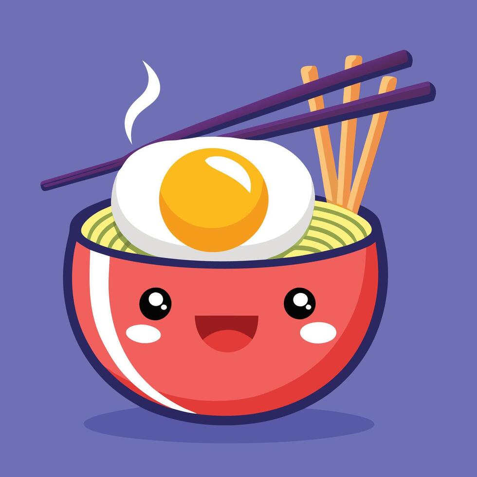 Cartoon Illustration of a Noodle and Egg Dish with Chopsticks vector