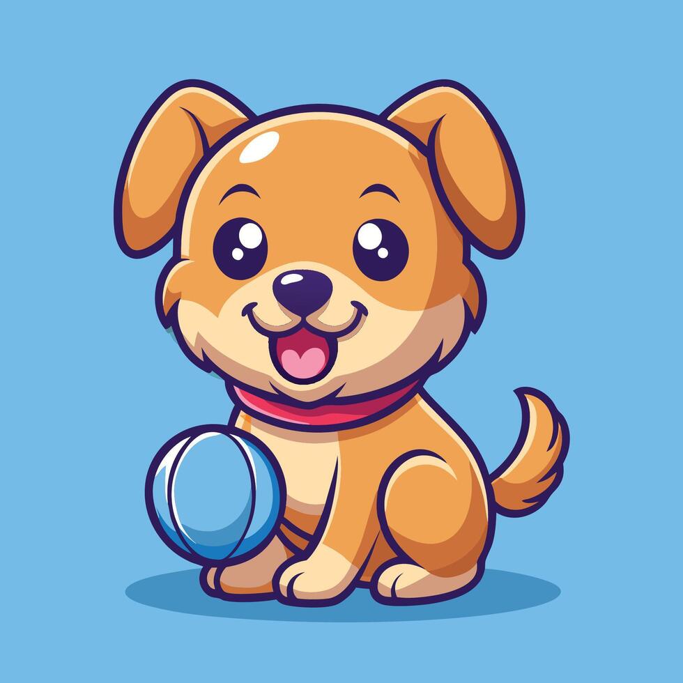 Playful Puppy Chewing on a Ball with Cartoonish Charm vector