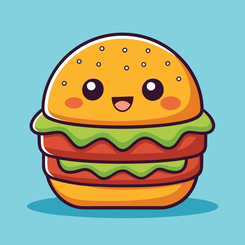 Adorable Cartoon Icon of a Smiling Burger Filled with Joy vector