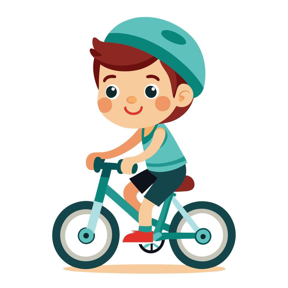 Cute Boy Riding a Bicycle A Cartoon Icon Illustration vector