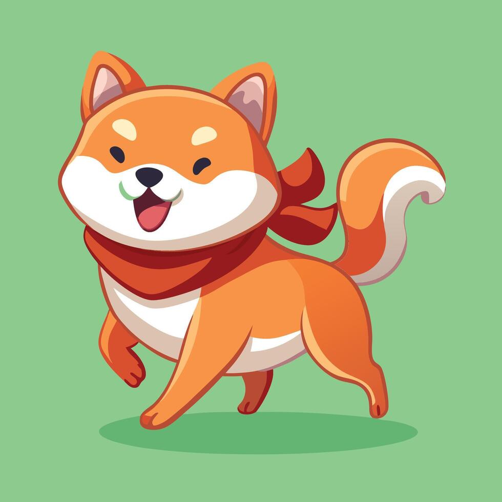 Playful Shiba Inu Dog Adorned with a Cozy Scarf Embraces Winter Delights vector