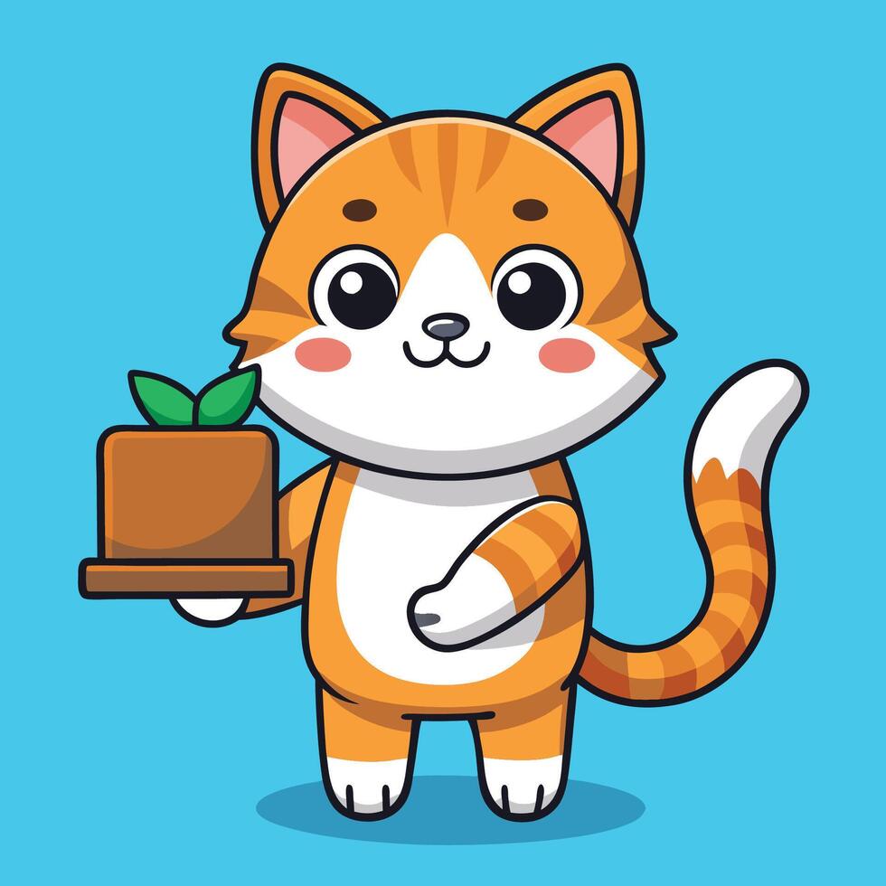 Adorable Cartoon Cat Posed with a Fish Shaped Signboard vector