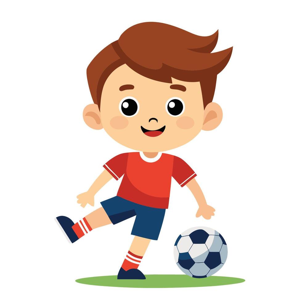 Adorable Cartoon Illustration of a Boy Playing Soccer vector