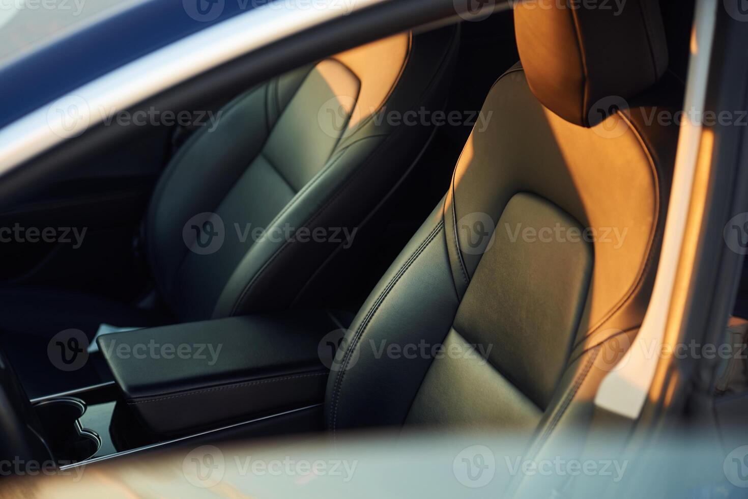 Close up view of the interior of the modern car. Beautiful sunlight photo