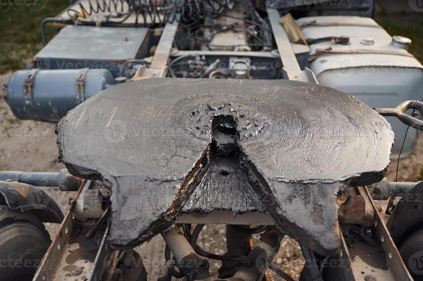 Close up view of truck part where trailer is meant to connect photo