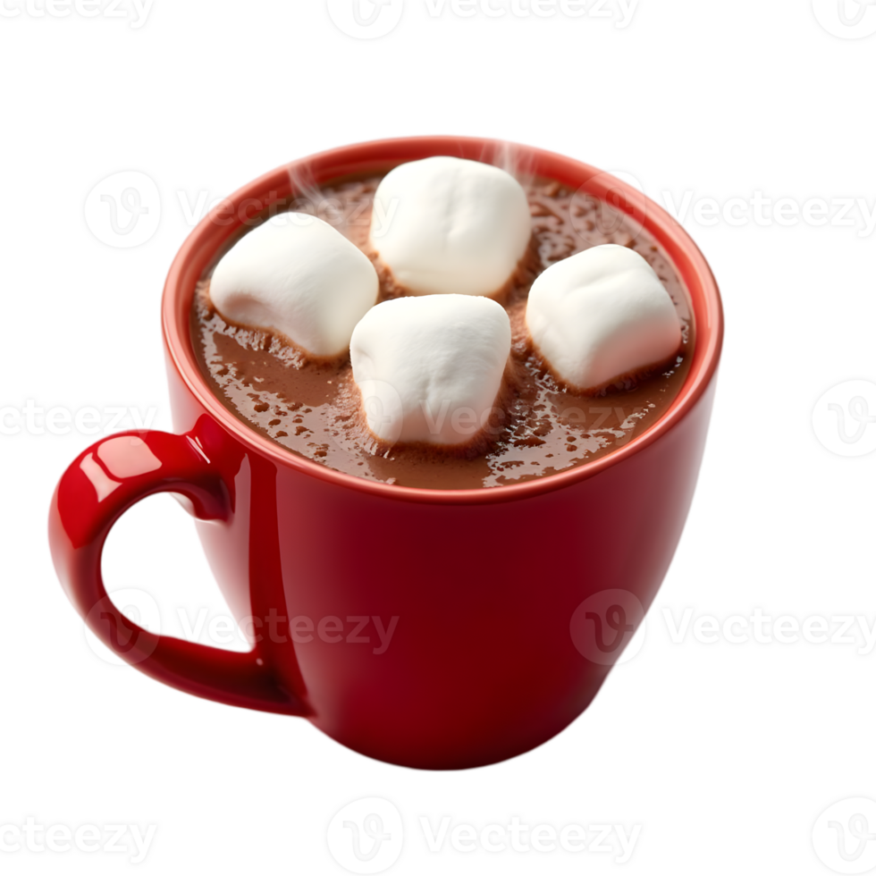 Hot chocolate with marshmallows in a red cup png