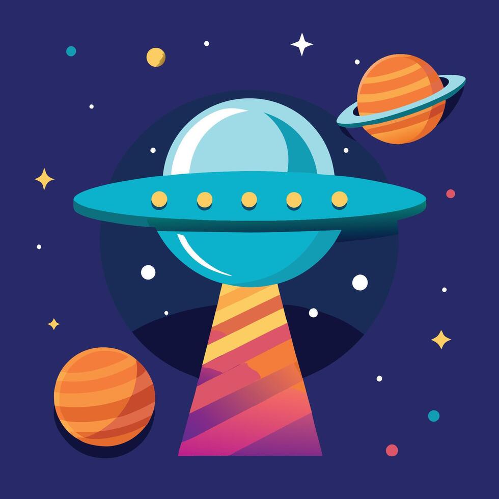 Cartoon UFO Flying Through Space with Comic Style Illustration vector