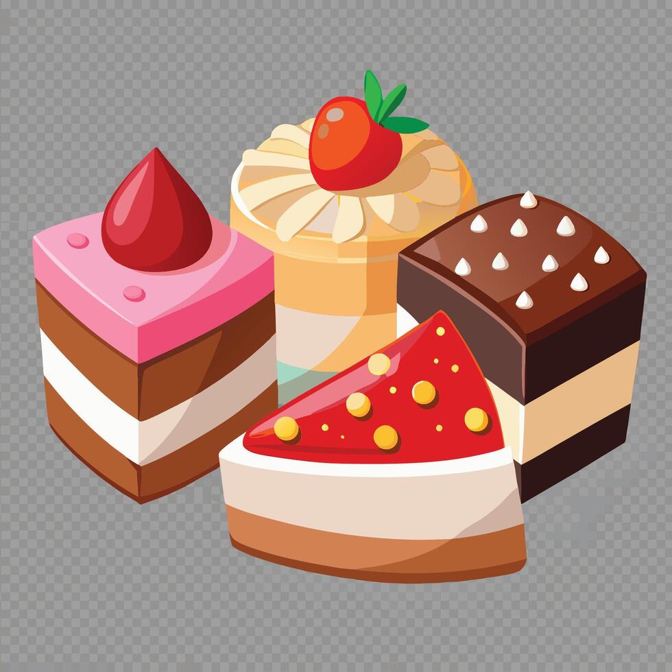 Three Delightful Cake Slices with Vanilla and Strawberry Funfetti vector