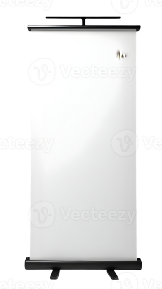 A white portable projector screen on a black background png