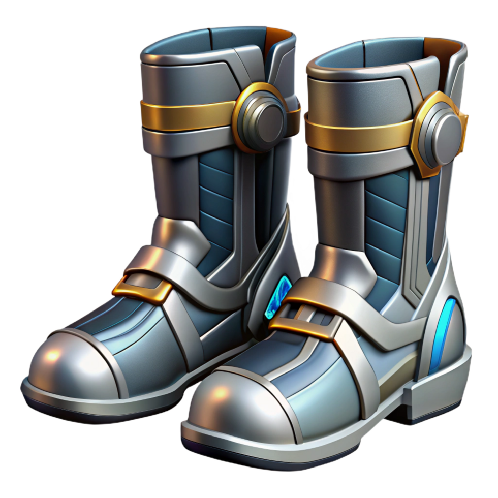 extraordinary modern Futuristic boots, armored, metallic accents high resolution png