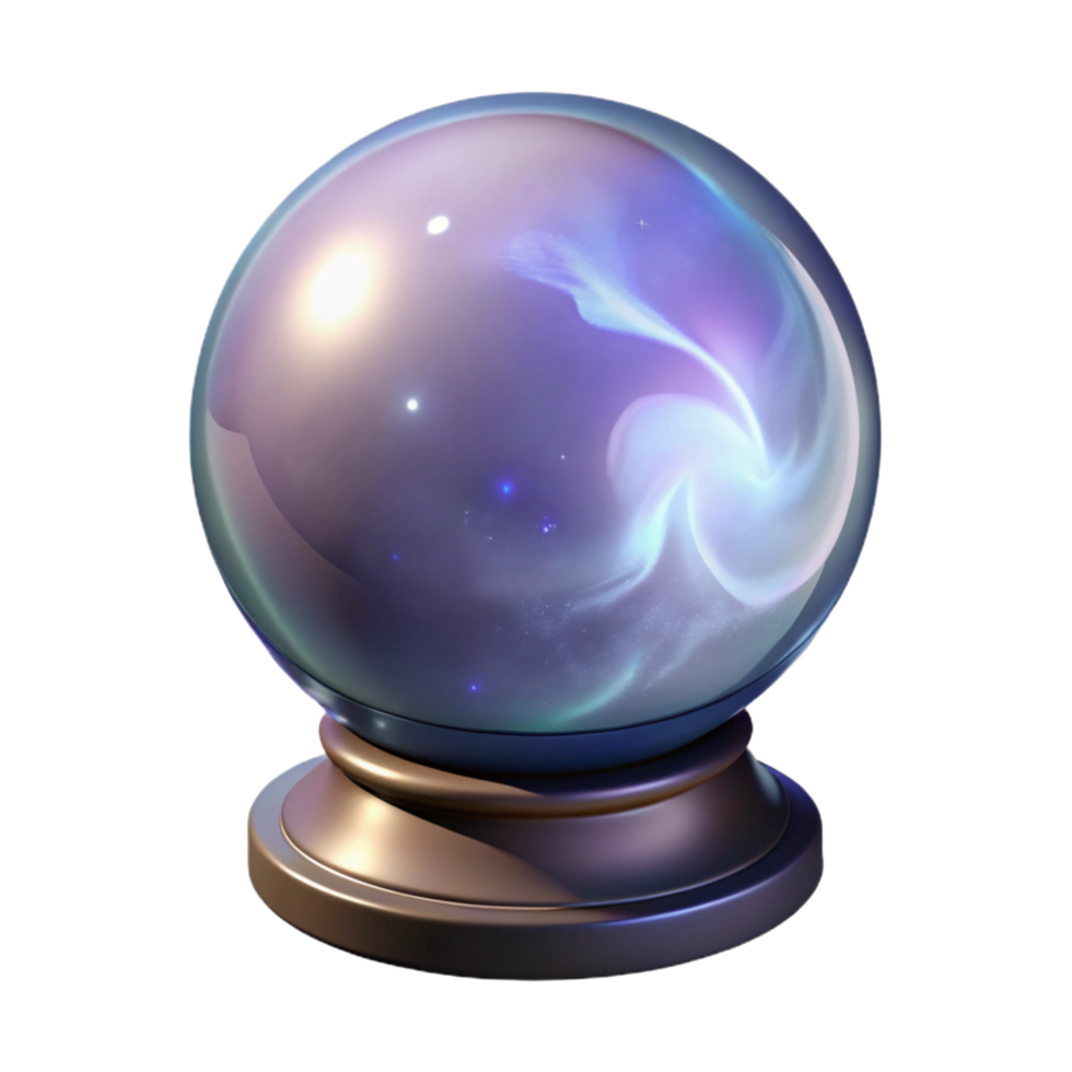 elegant rustic A single, magical crystal ball, swirling mist inside, resting on a stand stand cropped out , high quality png