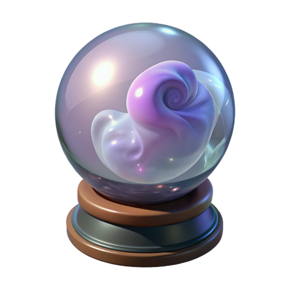 serene modern A single, magical crystal ball, swirling mist inside, resting on a stand stand cropped out , 4K png