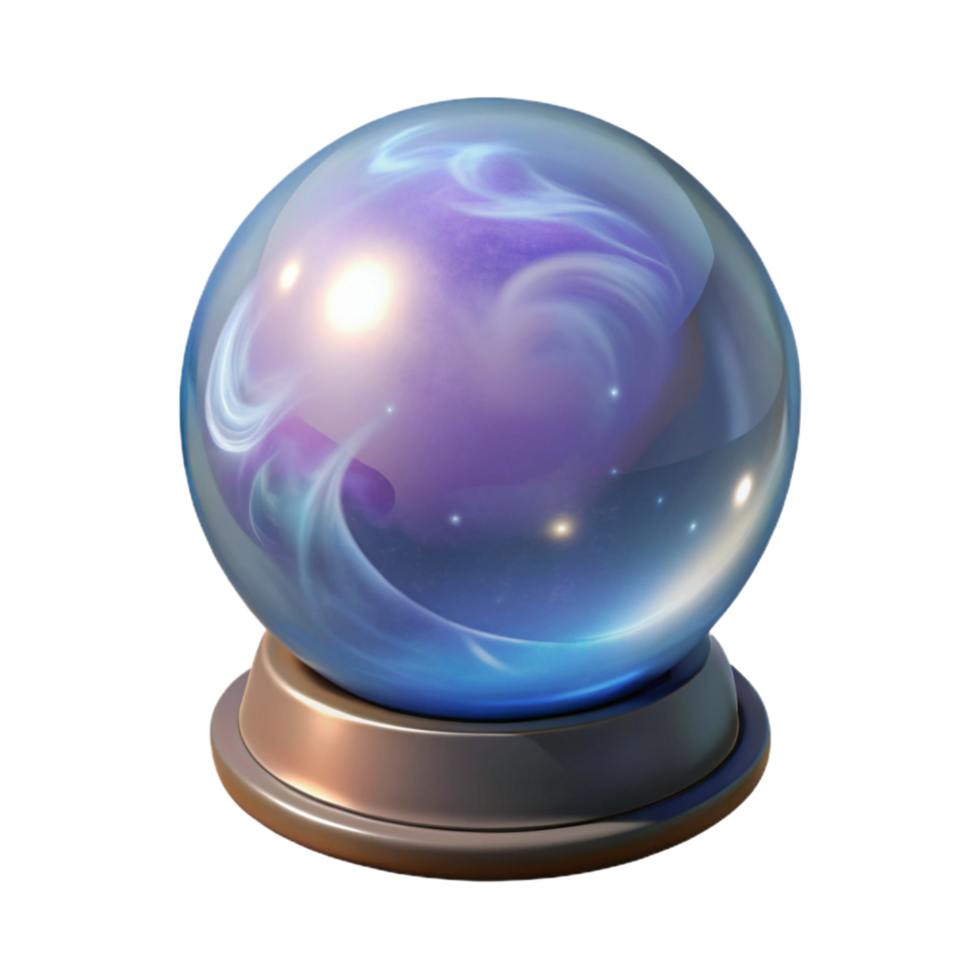 wonderful artistic A single, magical crystal ball, swirling mist inside, resting on a stand stand cropped out , authentic png