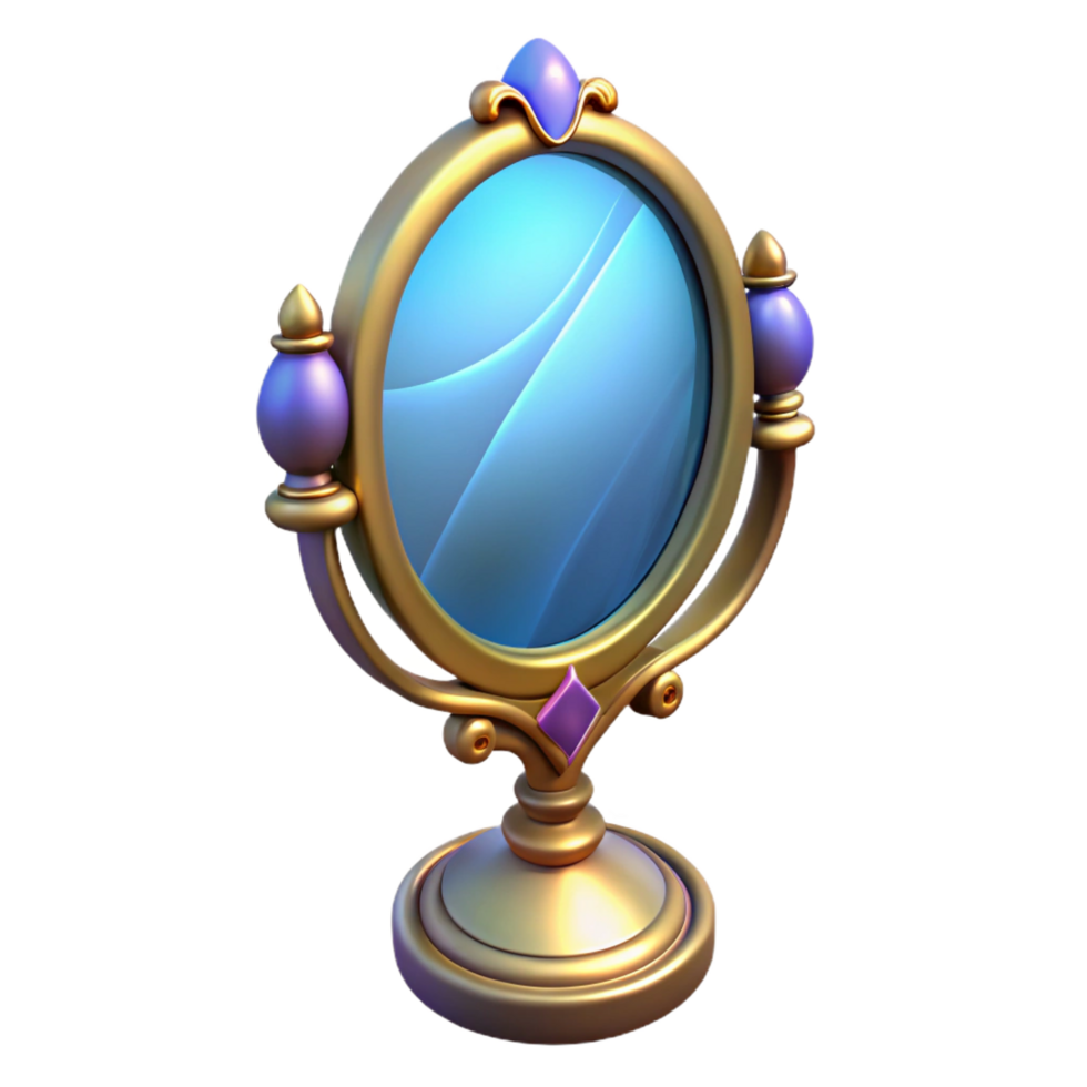 elegant abstract A single, enchanted mirror, reflecting a magical scene scene cropped out , ornate frame, premium png