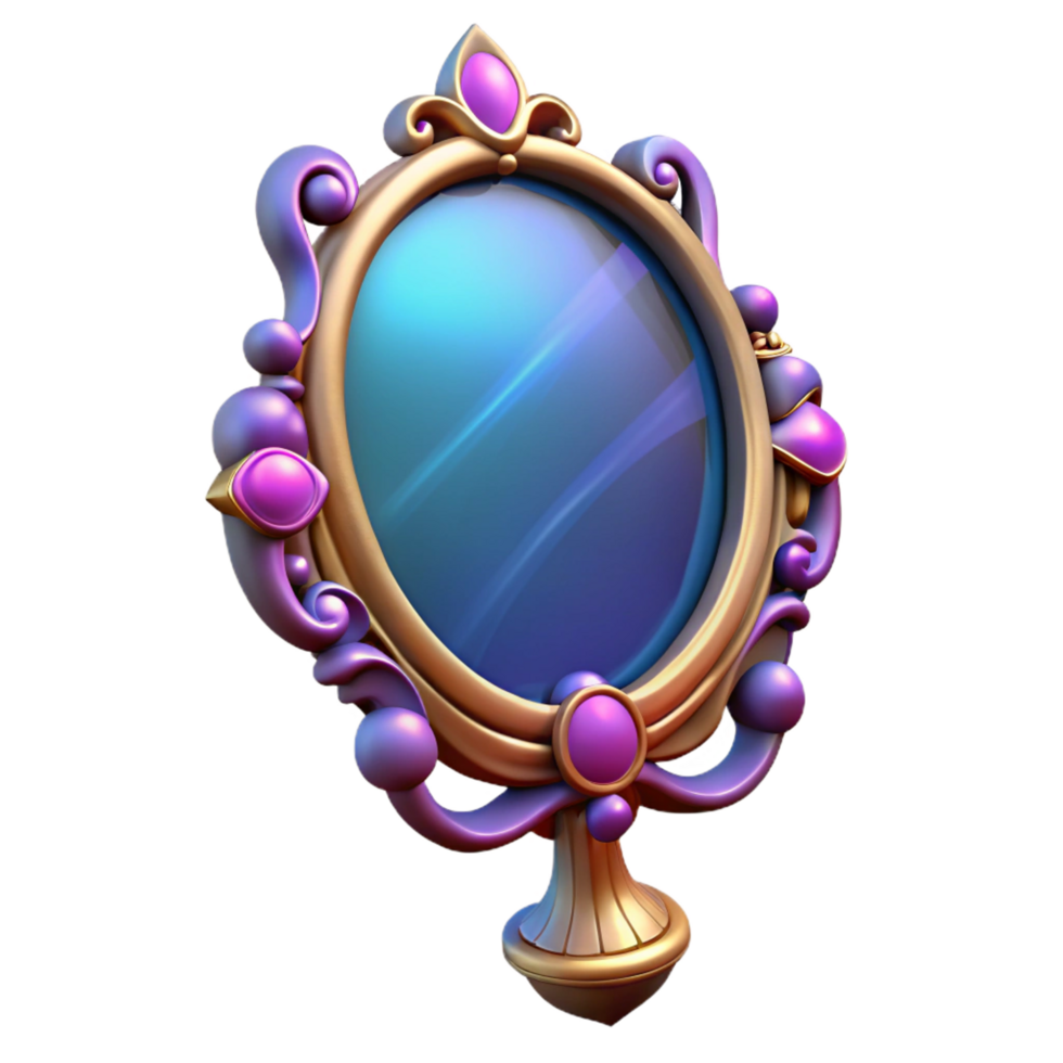 stunning traditional A single, enchanted mirror, reflecting a magical scene scene cropped out , ornate frame, genuine png