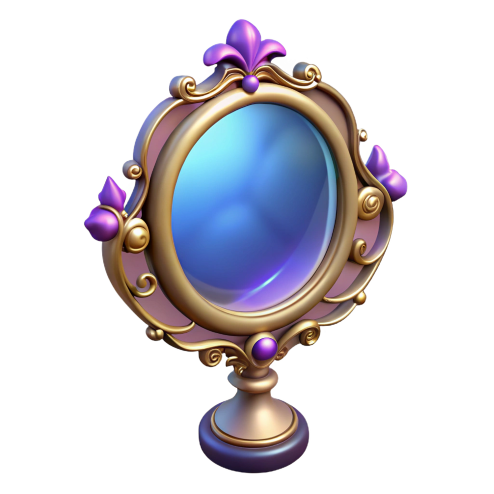 wonderful abstract A single, enchanted mirror, reflecting a magical scene scene cropped out , ornate frame, genuine png
