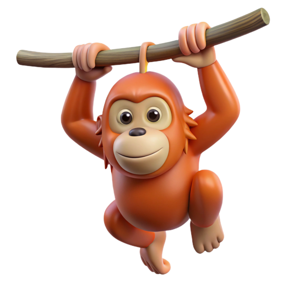 elegant vintage An orangutan hanging from a branch branch cropped out exclusive png