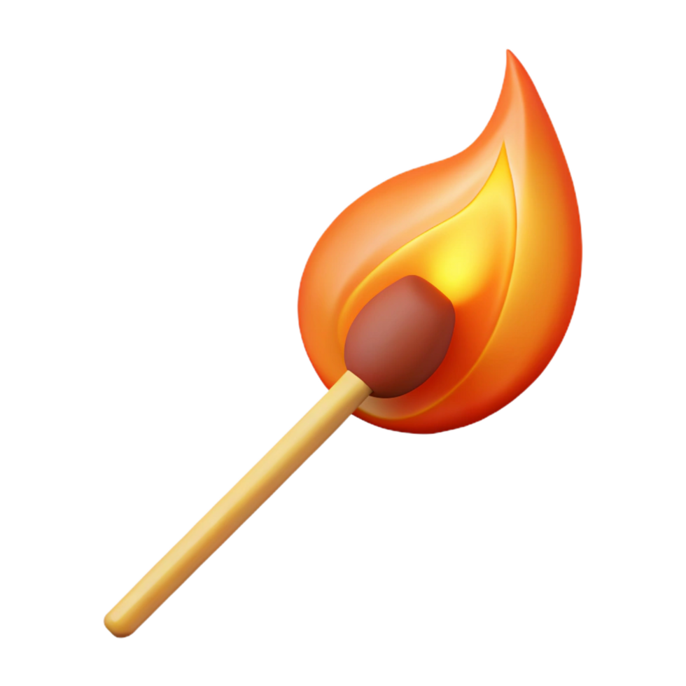 elegant classic A single, burning matchstick with a flame flame as part of the matchstick object authentic png