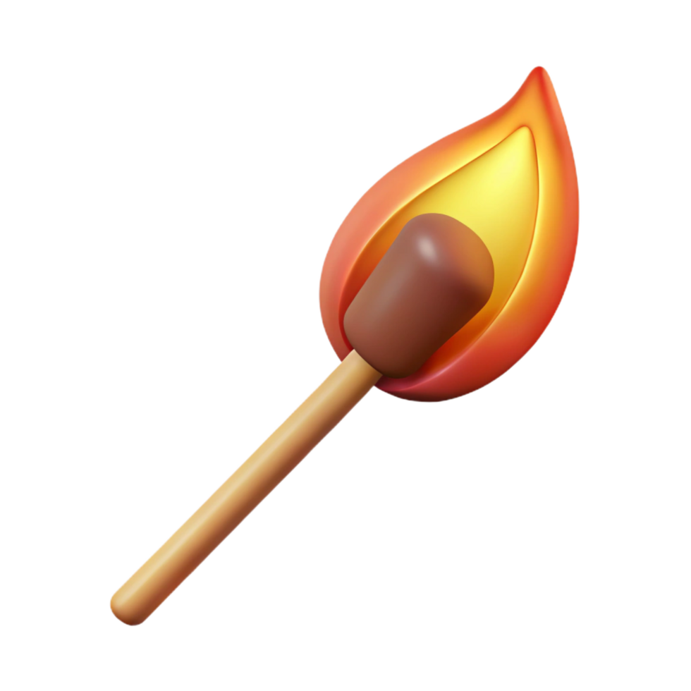 magnificent artistic A single, burning matchstick with a flame flame as part of the matchstick object 4K png