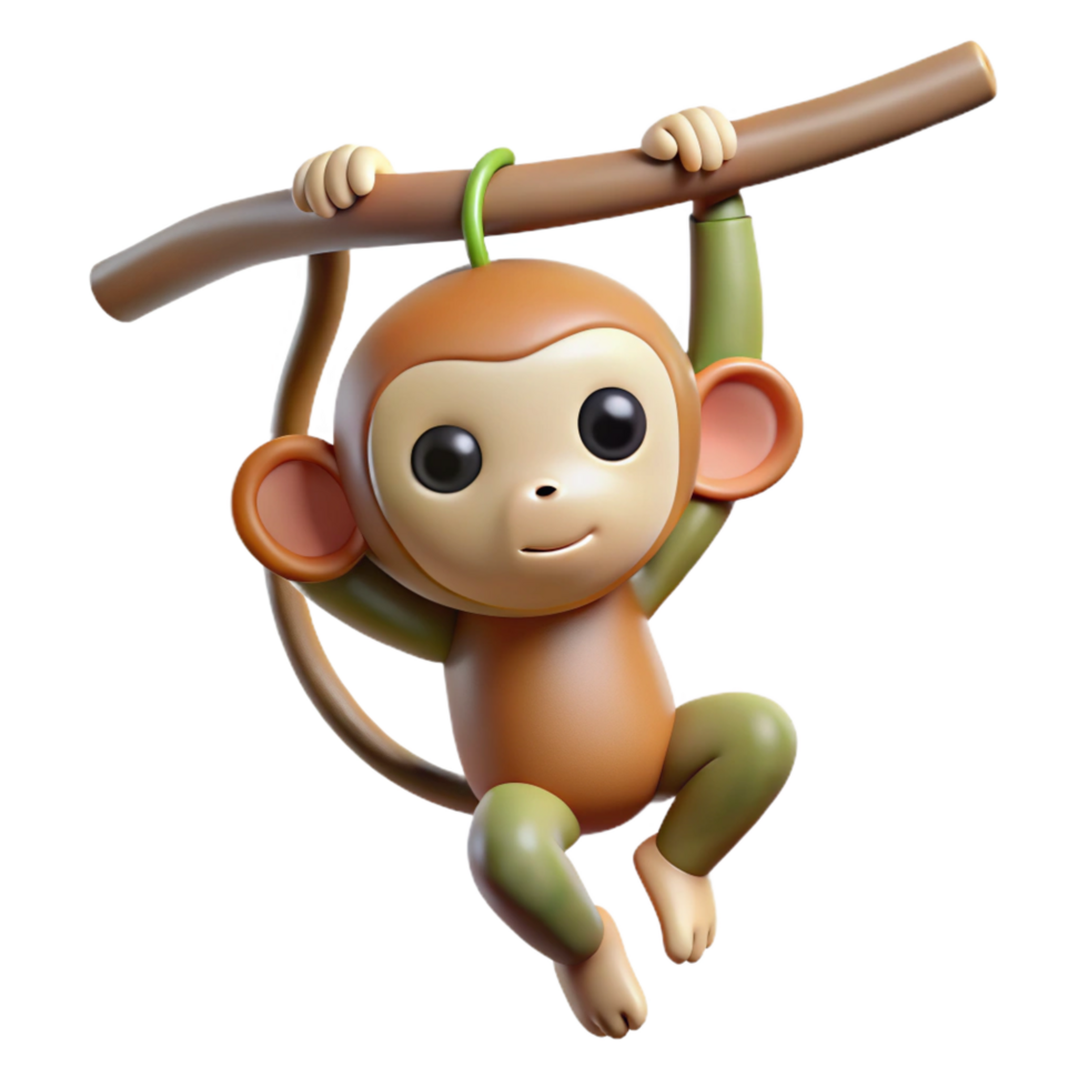extraordinary modern Monkey hanging from a branch no branch shown , exclusive png