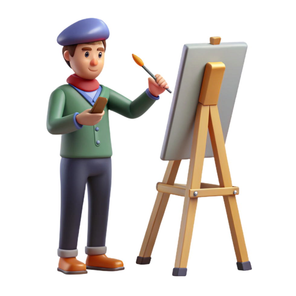 dramatic classic Creative artist painting on canvas implied, not shown authentic png
