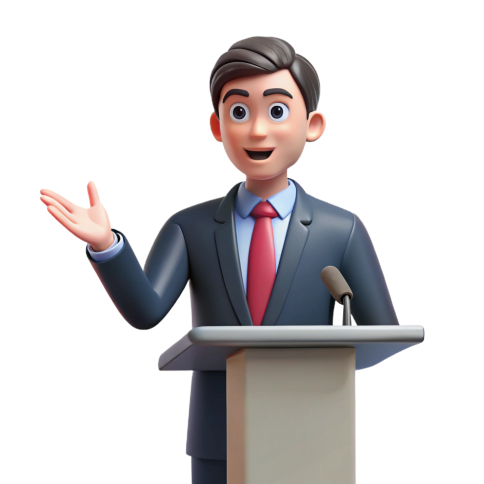 elegant creative Presenting businessman giving a speech implied, not shown professional png