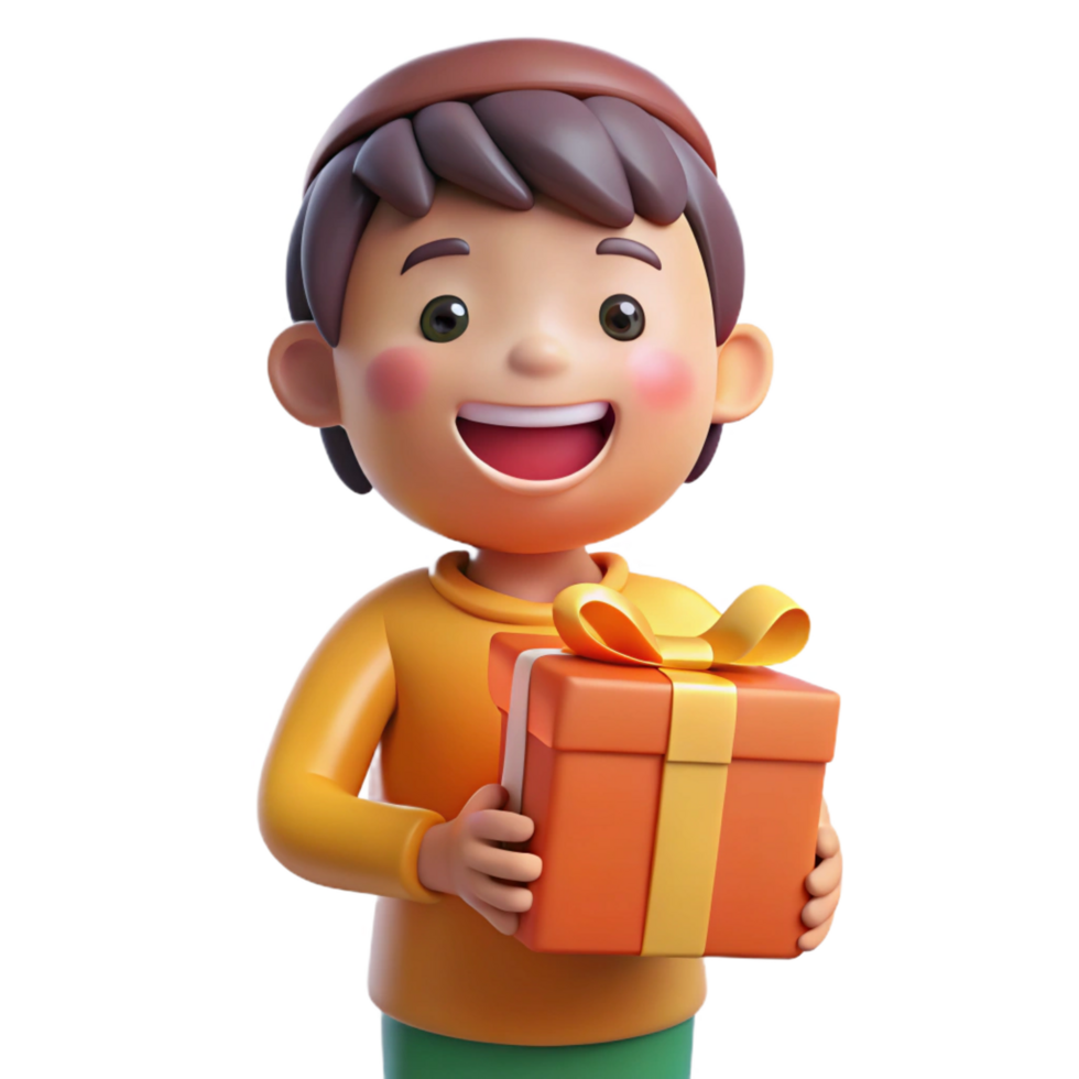 stunning creative Excited child, holding a present present not fully visible , 4K png