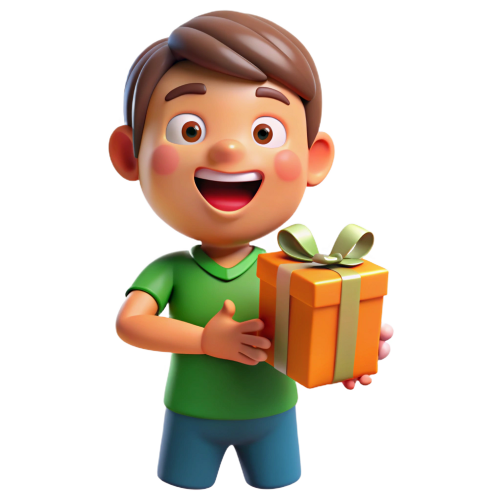 extraordinary traditional Excited child, holding a present present not fully visible , original png