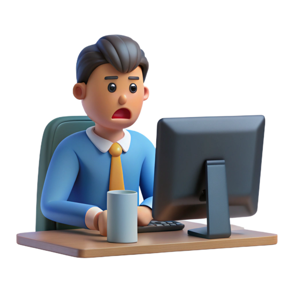 vibrant rustic Frustrated office worker, staring at computer screen screen not visible , high quality png
