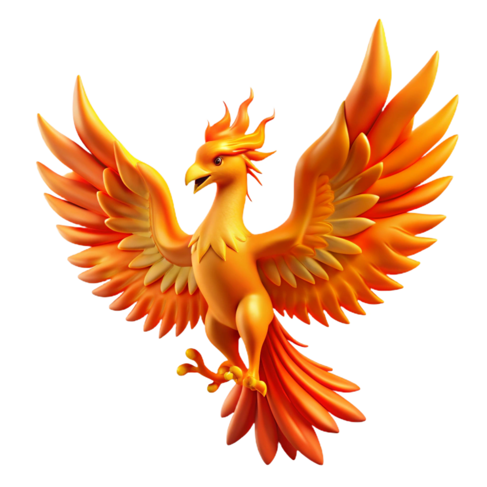 magnificent modern A majestic phoenix, fiery wings spread, rising from ashes ashes cropped out , professional png