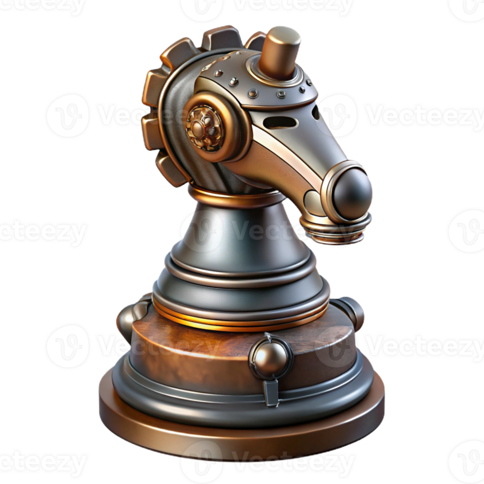 stunning contemporary Steampunk chess piece knight with intricate metalwork genuine png