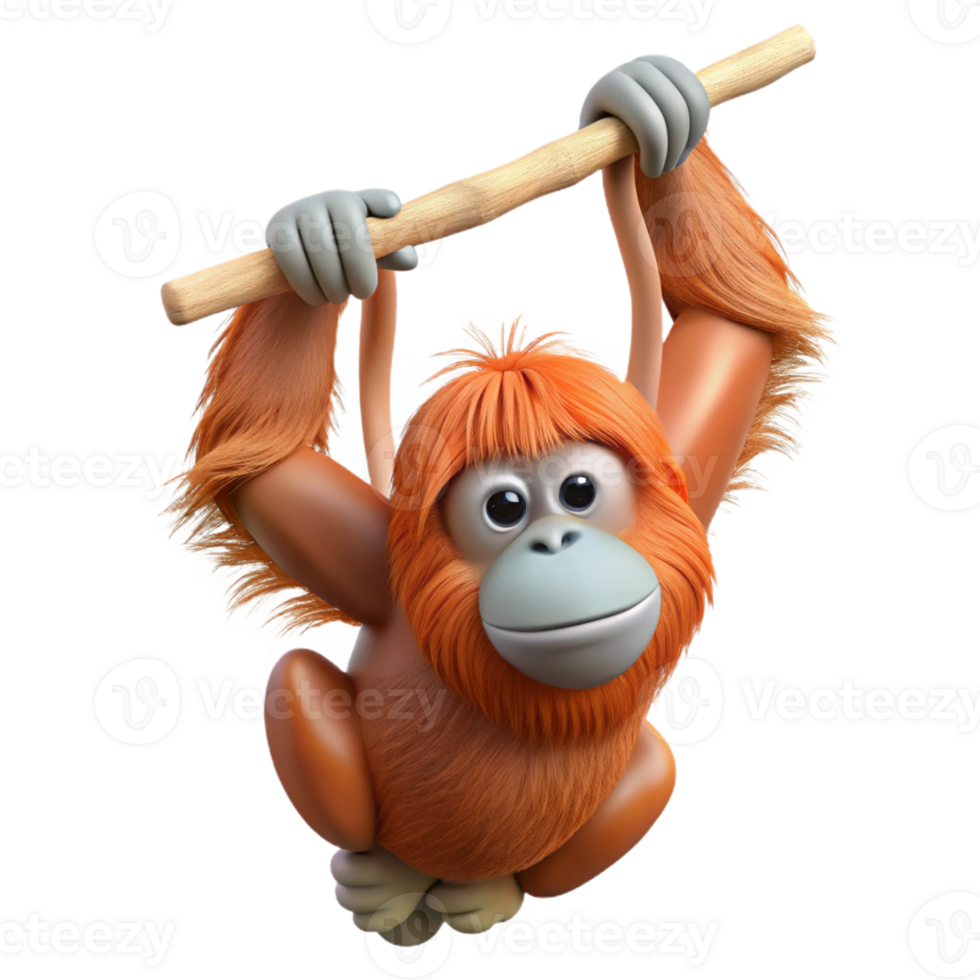 serene traditional An orangutan hanging from a branch branch cropped out high resolution png