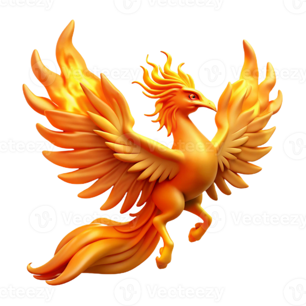 vibrant rustic Phoenix, mythical firebird, rising from flames the flames themselves are NOT part of the subject, imagine it as if captured mid-transformation , genuine png