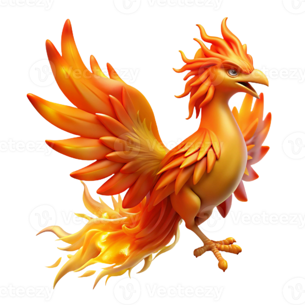 elegant artistic Phoenix, mythical firebird, rising from flames the flames themselves are NOT part of the subject, imagine it as if captured mid-transformation , authentic png