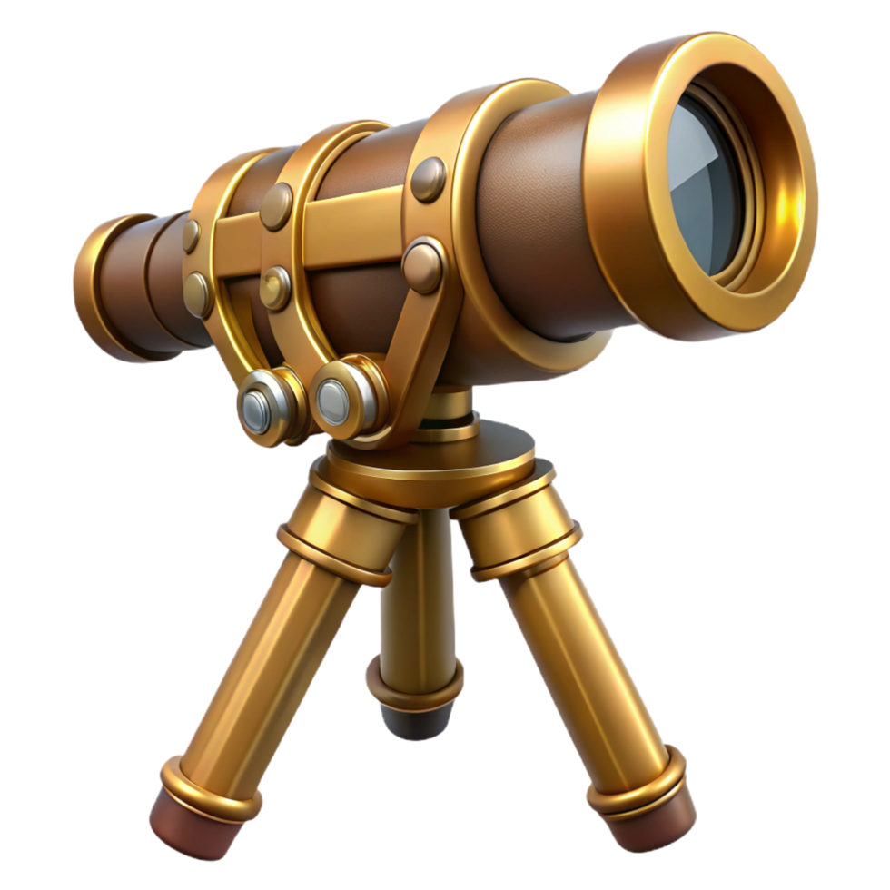 beautiful abstract Steampunk telescope with brass lenses and a wooden tripod mount tripod not shown professional png