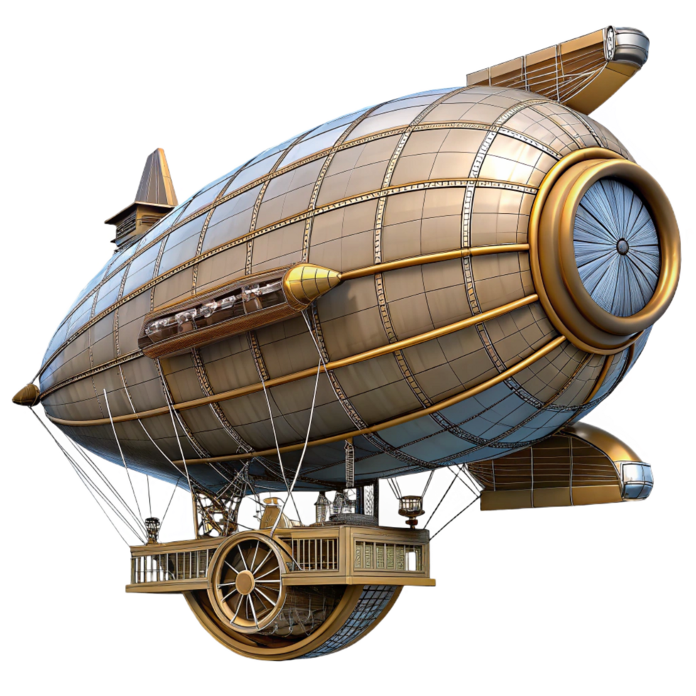 hypnotic distinguished Steampunk airship blueprint with technical specifications. NO BACKGROUND with Transparent Background. png