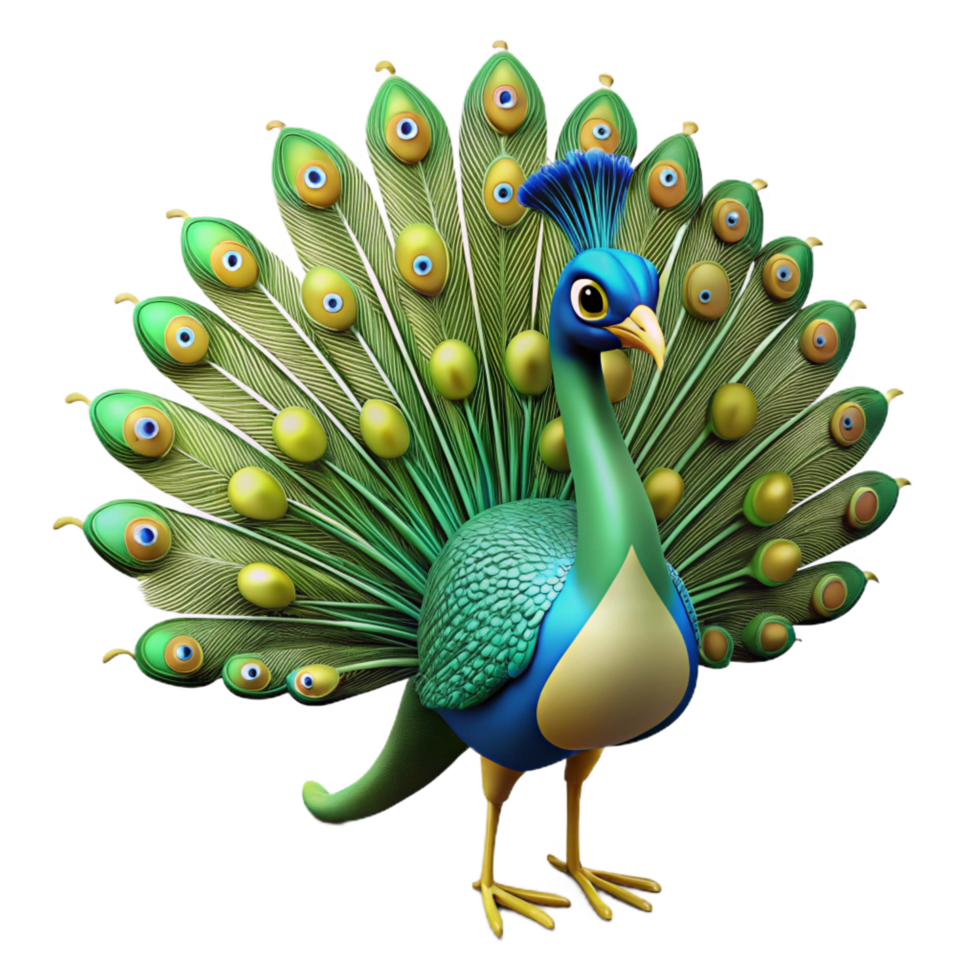 enchanting remarkable A peacock with feathers fanned out, NO BACKGROUND with Transparent Background. png