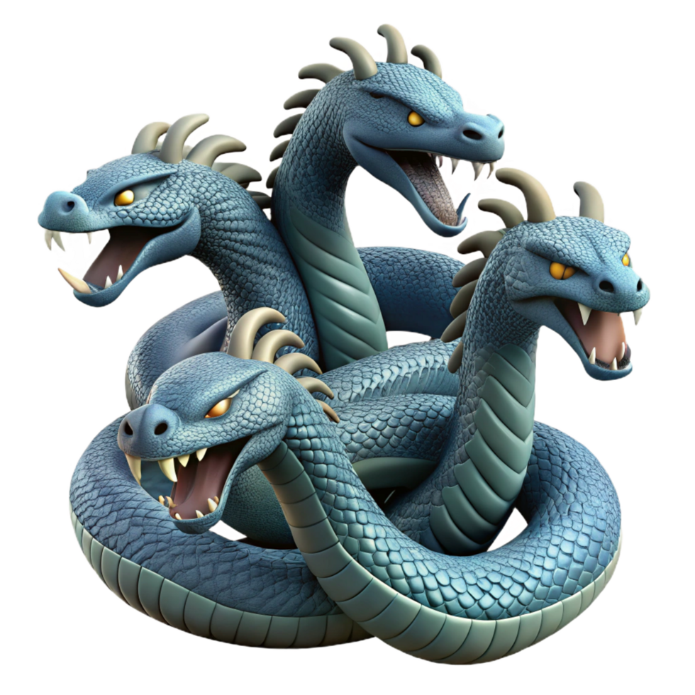 glorious reflective bohemian Hydra, multi-headed serpent, detailed scales, NO BACKGROUND with Transparent Background. perfect clarity png