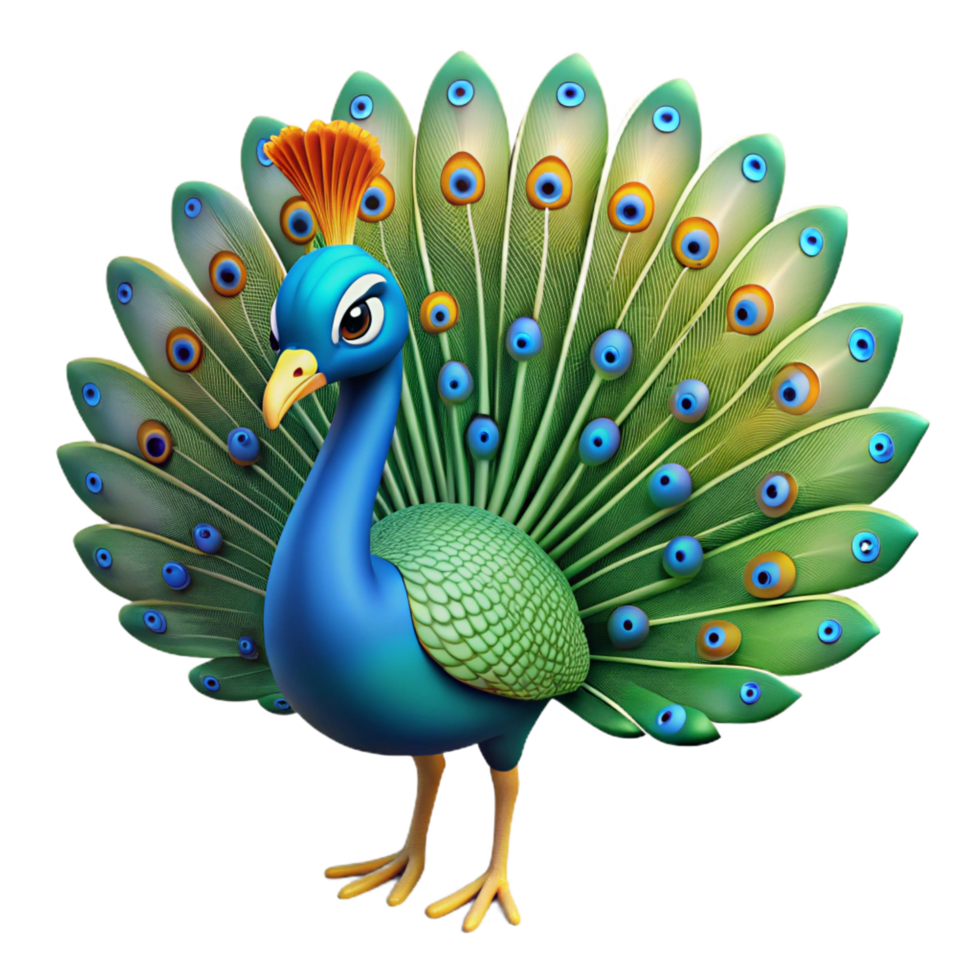 glorious iconic A peacock with feathers fanned out, NO BACKGROUND with Transparent Background. png