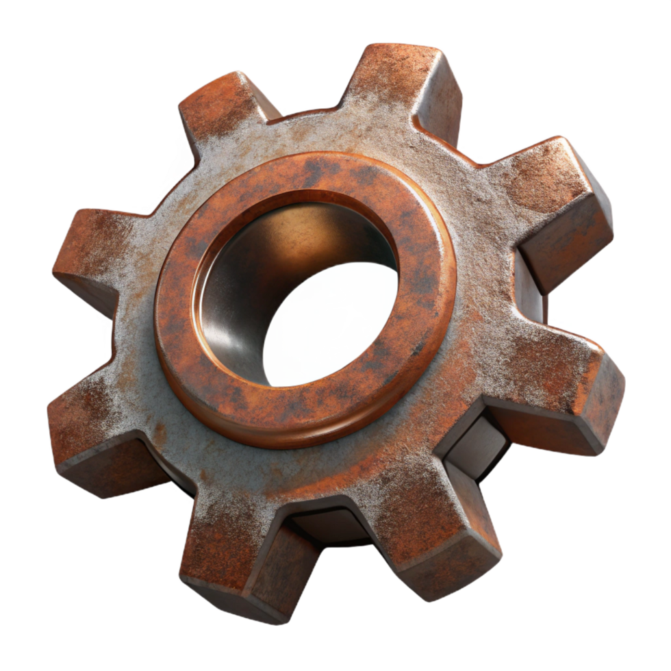 ethereal picturesque A rusty metal gear, NO BACKGROUND with Transparent Background. masterfully captured png
